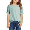 imageGirls Summer Shirts Cute Hollow Out Puff Short Sleeve Tops Casual Crewneck Tee Blouse 615 YearsGreen