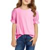 imageGirls Summer Shirts Cute Hollow Out Puff Short Sleeve Tops Casual Crewneck Tee Blouse 615 YearsPink