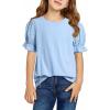 imageGirls Summer Shirts Cute Hollow Out Puff Short Sleeve Tops Casual Crewneck Tee Blouse 615 YearsSky Blue