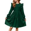 imageGirls Vintage Puff Long Sleeve Ruffle Dresses with Two Side Pockets for 613 Years FallSpringSummerGreen