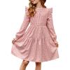 imageGirls Vintage Puff Long Sleeve Ruffle Dresses with Two Side Pockets for 613 Years FallSpringSummerPink