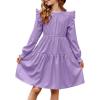 imageGirls Vintage Puff Long Sleeve Ruffle Dresses with Two Side Pockets for 613 Years FallSpringSummerPurple
