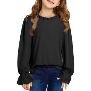 imageCute Shirts for Girls Ruffle Long Sleeve Crewneck Ribbed Knit Blouses Tops 615 YearsBlack
