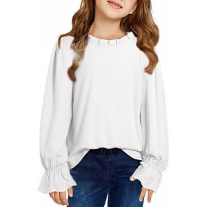 imageCute Shirts for Girls Ruffle Long Sleeve Crewneck Ribbed Knit Blouses Tops 615 YearsWhite