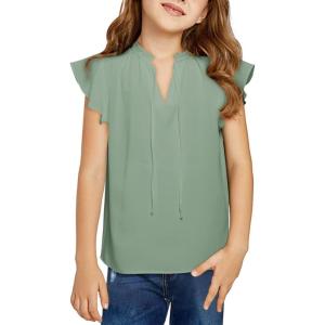 imageGirls Cute Ruffle Short Sleeve T Shirts Casual V Neck Chiffon Blouse Tops 615 YearsLight Green