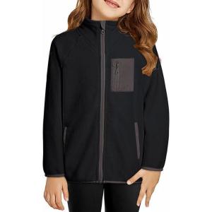 imageGirls Fleece Jacket Full Zip Fall Winter Soft Sherpa Coat Outwear with PocketsBlack