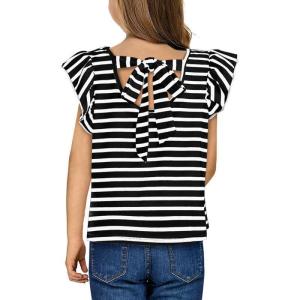 imageGirls Ruffle Short Sleeve Striped T Shirts Summer Cute V Neck Tie Back Tee Tops 615 YearsBlack Stripe