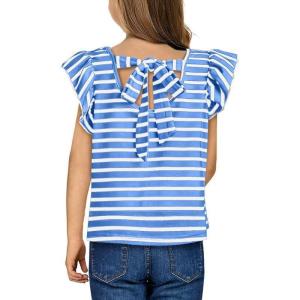imageGirls Ruffle Short Sleeve Striped T Shirts Summer Cute V Neck Tie Back Tee Tops 615 YearsSky Blue Stripe