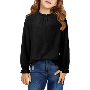 imageGirls Shirts Long Sleeve Lightweight Tops 2025 Fall Fashion Blouses Knit Crewneck Basic Tee 613 YearsBlack