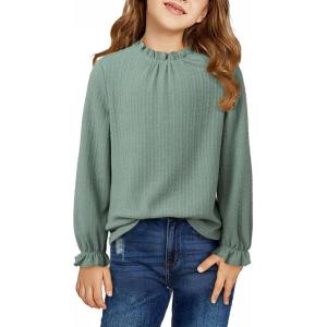 imageGirls Shirts Long Sleeve Lightweight Tops 2025 Fall Fashion Blouses Knit Crewneck Basic Tee 613 YearsGreen