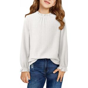 imageGirls Shirts Long Sleeve Lightweight Tops 2025 Fall Fashion Blouses Knit Crewneck Basic Tee 613 YearsWhite