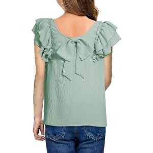 imageGirls Shirts Summer Cute Double Ruffle Short Sleeve Tie Back Bow Tee Tops 615 YearsGreen
