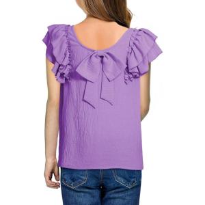 imageGirls Shirts Summer Cute Double Ruffle Short Sleeve Tie Back Bow Tee Tops 615 YearsPurple