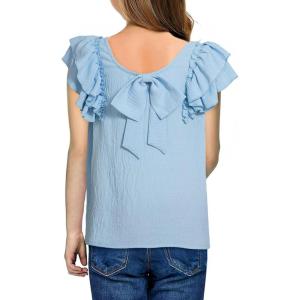 imageGirls Shirts Summer Cute Double Ruffle Short Sleeve Tie Back Bow Tee Tops 615 YearsSky Blue