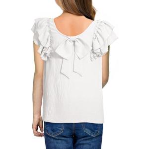 imageGirls Shirts Summer Cute Double Ruffle Short Sleeve Tie Back Bow Tee Tops 615 YearsWhite