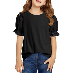 imageGirls Summer Shirts Cute Hollow Out Puff Short Sleeve Tops Casual Crewneck Tee Blouse 615 YearsBlack