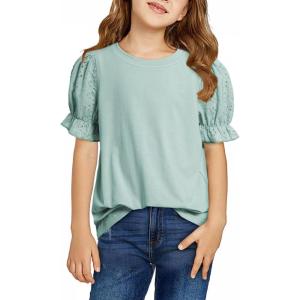 imageGirls Summer Shirts Cute Hollow Out Puff Short Sleeve Tops Casual Crewneck Tee Blouse 615 YearsGreen