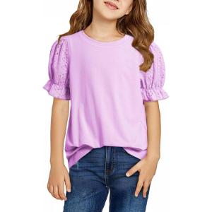 imageGirls Summer Shirts Cute Hollow Out Puff Short Sleeve Tops Casual Crewneck Tee Blouse 615 YearsPurple