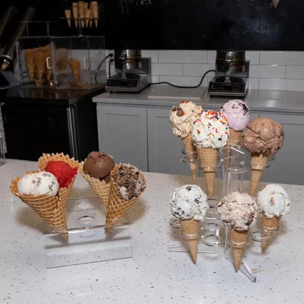 6 Cone Ice Cream Cone Holder  Holds 6 Ice Cream Cones  Stylish Countertop Display  Waffle Cone Holder  Clear Acrylic Ice Cream Stand  by Billy Buckskin Home and Beauty Made in USA