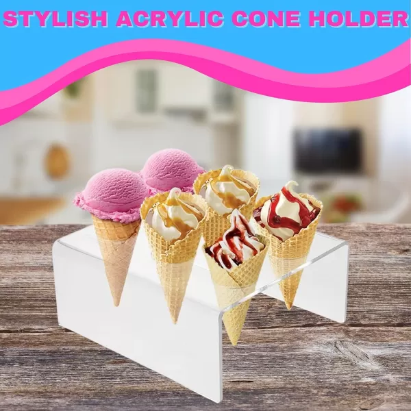 6 Cone Ice Cream Cone Holder  Holds 6 Ice Cream Cones  Stylish Countertop Display  Waffle Cone Holder  Clear Acrylic Ice Cream Stand  by Billy Buckskin Home and Beauty Made in USA