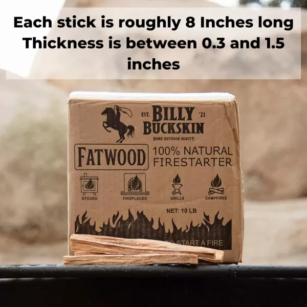 Billy Buckskin 10 lbs Fatwood Fire Starter Sticks Camping Essentials  Great Fire Logs and Fire Starters for Campfires Wood Stoves Fireplaces Bonfires  Start a Fire with 2 Sticks  10 lb Box100 Pounds