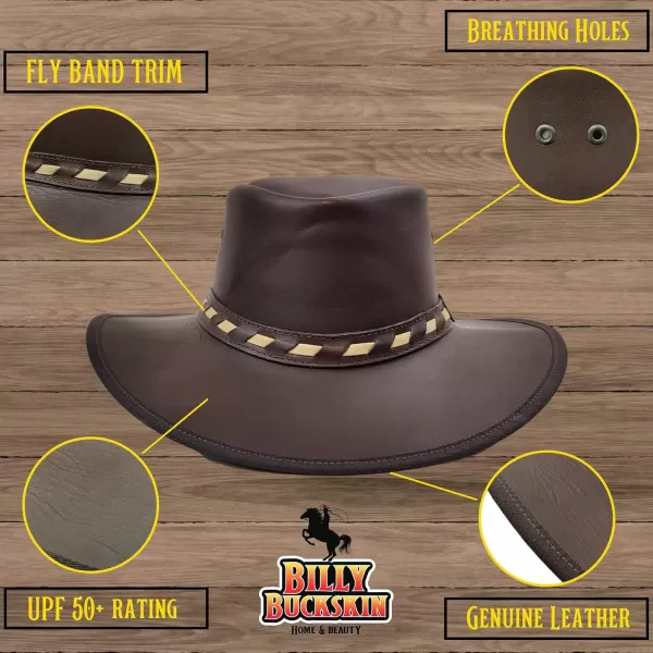 Billy Buckskin Basher Leather Hat  Top Grain Leather Construction  Wide Brim Large