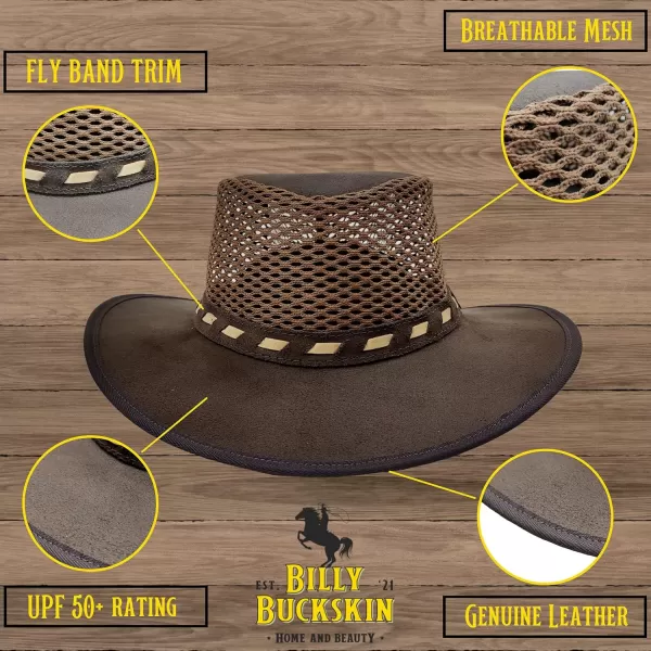 Billy Buckskin Breezy  Suede Leather Hat  Safari Hat with Mesh Sides Rich Brown