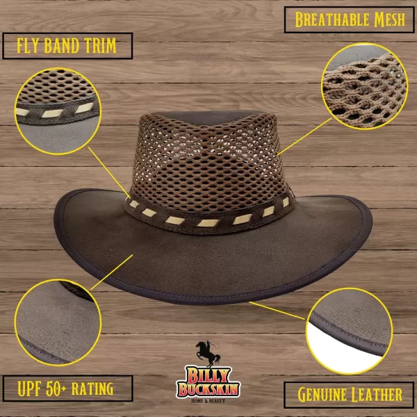 Billy Buckskin Breezy  Suede Leather Hat  Safari Hat with Mesh SidesBrown