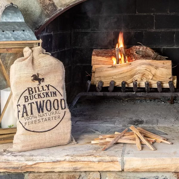 Billy Buckskin Co 8 lb Burlap Bag of Fatwood Fire Starter Sticks  Gift Set of Fatwood Comes in a Stylish Burlap Bag  Start a Fire with just 2 Sticks  8 Pound Bag120 Pounds