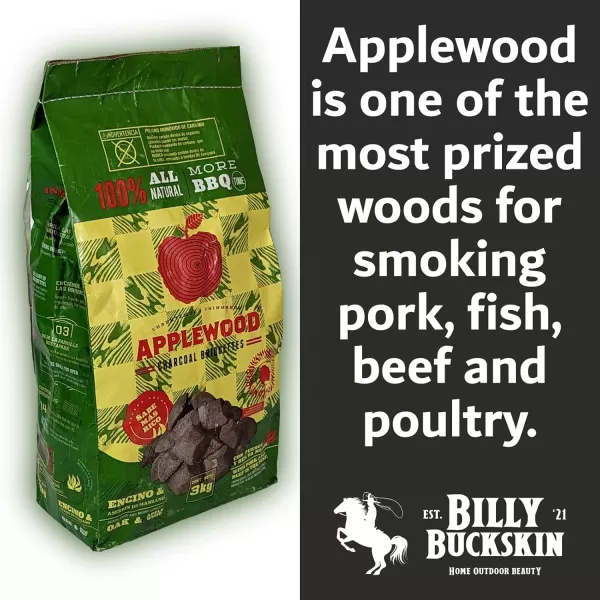 Billy Buckskin Co Oak ampamp Apple Charcoal Briquettes  Burns Hotter Longer ampamp Cleaner  100 Natural Oak ampamp Apple Wood  Prized Flavor Briquettes  Lights Easily  65Pound Bag65 lb