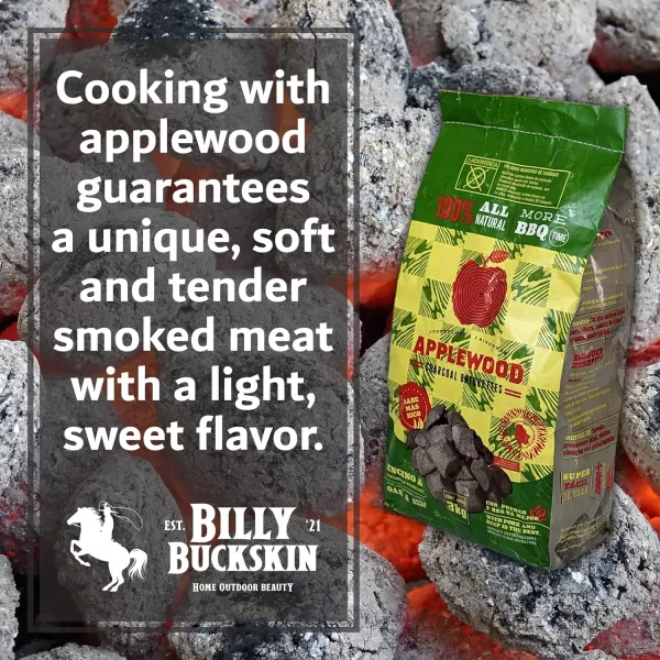 Billy Buckskin Co Oak ampamp Apple Charcoal Briquettes  Burns Hotter Longer ampamp Cleaner  100 Natural Oak ampamp Apple Wood  Prized Flavor Briquettes  Lights Easily  65Pound Bag13 lb