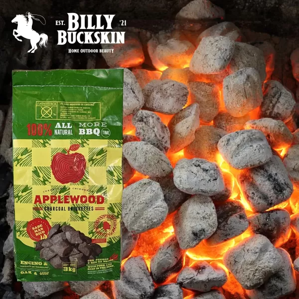 Billy Buckskin Co Oak ampamp Apple Charcoal Briquettes  Burns Hotter Longer ampamp Cleaner  100 Natural Oak ampamp Apple Wood  Prized Flavor Briquettes  Lights Easily  65Pound Bag13 lb