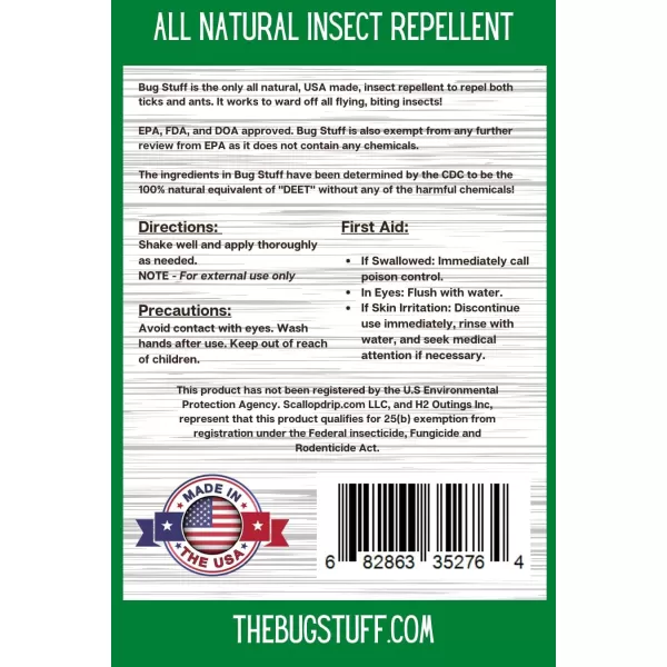 Bug Stuff All Natural Bug Spray  Keeps All Flying ampamp Biting Insects Away  Bug Spray for Children ampamp Pets  Made from 100 Organic Ingredients  4 FL OZ Spray Bottle