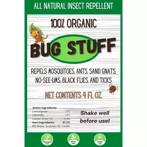 Bug Stuff All Natural Bug Spray  Keeps All Flying ampamp Biting Insects Away  Bug Spray for Children ampamp Pets  Made from 100 Organic Ingredients  4 FL OZ Spray Bottle