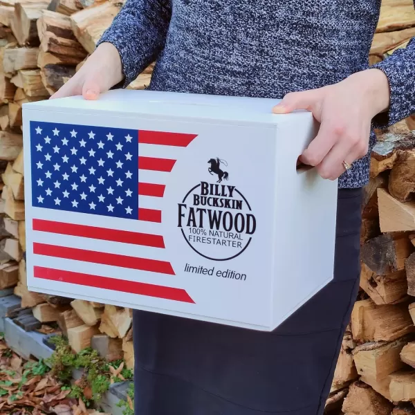 Fatwood Fire Starter Sticks 10 lb Box  All Natural ResinRich Fatwood for Wood Stoves Fireplaces Campfires  Easy ampamp Safe Fire Logs LongLasting Firewood 140 SticksUsa Flag