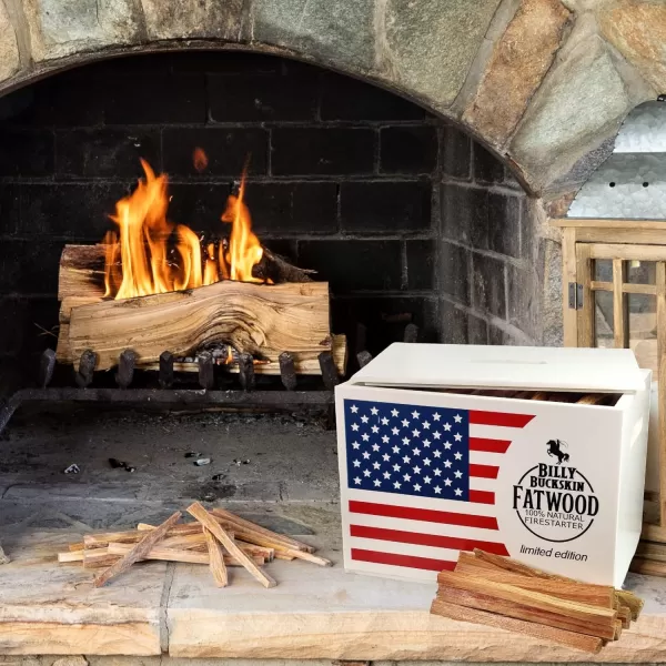 Fatwood Fire Starter Sticks 10 lb Box  All Natural ResinRich Fatwood for Wood Stoves Fireplaces Campfires  Easy ampamp Safe Fire Logs LongLasting Firewood 140 SticksUsa Flag