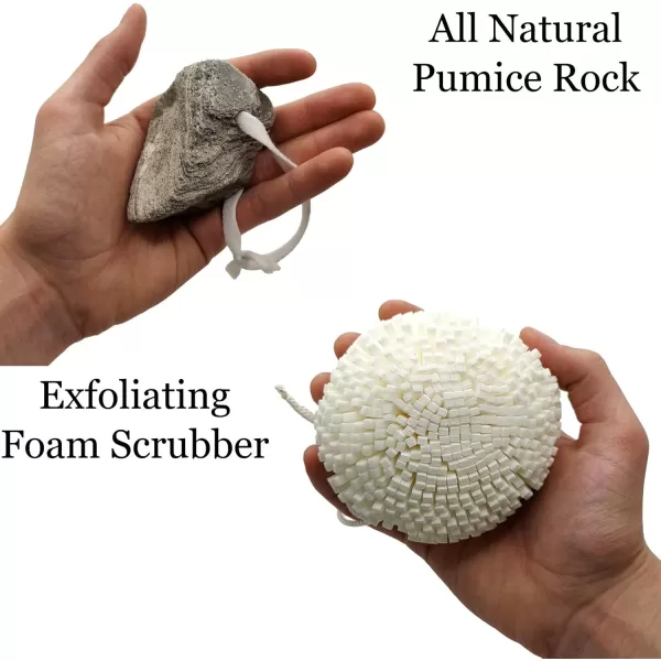 Pedicure Exfoliation Kit  All Natural Volcanic Pumice Stones by BillyBuckSkin Co  100 Made in USA  Callus Remover for Hands and Feet  100 Natural  Combo Pack of 2 Stones and a Body Sponge