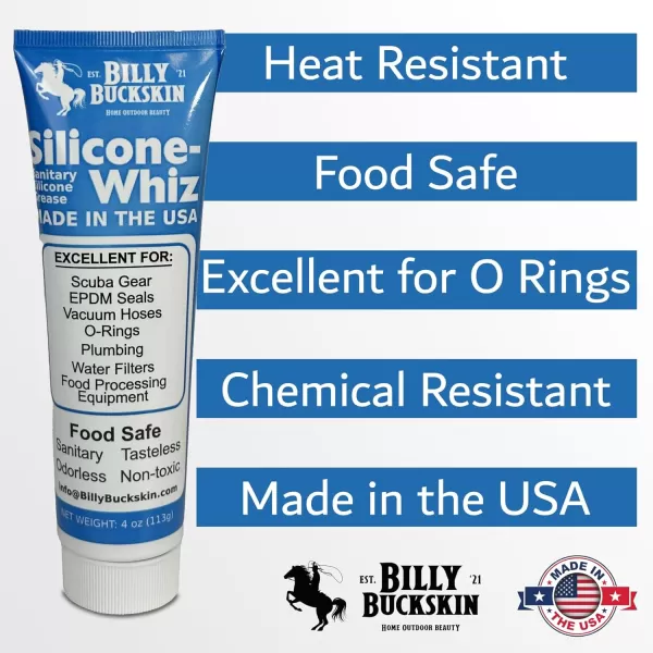 Silicone Whiz Silicone Grease Silicone Grease for O Rings Food Grade Sanitary Lubricant Machine Lube Scuba Grease Plumbers Grease Valve Sealant Diving Lube by Billy Buckskin Co 1 OzTube1x4Oz