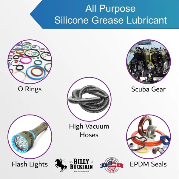 Silicone Whiz Silicone Grease Silicone Grease for O Rings Food Grade Sanitary Lubricant Machine Lube Scuba Grease Plumbers Grease Valve Sealant Diving Lube by Billy Buckskin Co 1 OzTube2x4Oz