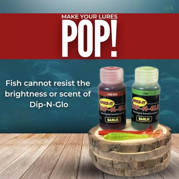 SpikeIt DipNGlo Garlic Lure Dye  Lure Dip for Soft Plastic Baits  Strong Garlic Scent ampamp Vivid UV Color  Make Your Lures Unresistable to All Fish  Pack of 5 x 2 Oz Bottles