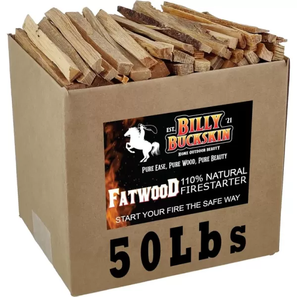 Billy Buckskin 10 lbs Fatwood Fire Starter Sticks Camping Essentials  Great Fire Logs and Fire Starters for Campfires Wood Stoves Fireplaces Bonfires  Start a Fire with 2 Sticks  10 lb Box500 Pounds
