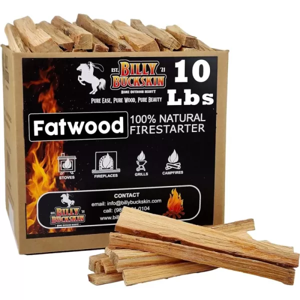 Billy Buckskin 10 lbs Fatwood Fire Starter Sticks Camping Essentials  Great Fire Logs and Fire Starters for Campfires Wood Stoves Fireplaces Bonfires  Start a Fire with 2 Sticks  10 lb Box100 Pounds