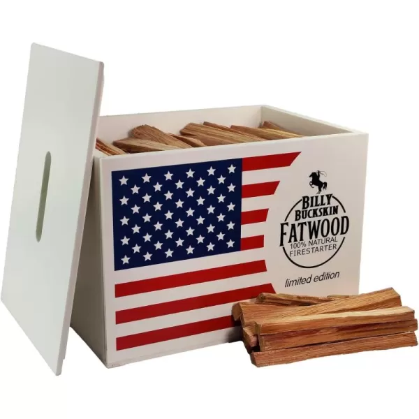 Fatwood Fire Starter Sticks 10 lb Box  All Natural ResinRich Fatwood for Wood Stoves Fireplaces Campfires  Easy ampamp Safe Fire Logs LongLasting Firewood 140 SticksUsa Flag