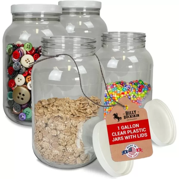 Pack of 2 1 Gallon Clear Plastic Jars with Lids FoodSafe Candy ampamp Cookie Plastic Containers Jars wLids for Buffet ampamp Party Events Ideal for Kitchen ampamp Pantry Food Storage by Billy Buckskin Co4 Pack