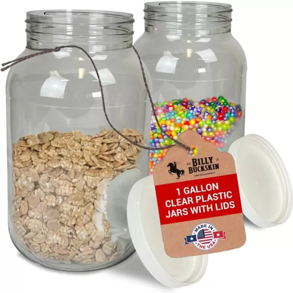 Pack of 2 1 Gallon Clear Plastic Jars with Lids FoodSafe Candy ampamp Cookie Plastic Containers Jars wLids for Buffet ampamp Party Events Ideal for Kitchen ampamp Pantry Food Storage by Billy Buckskin Co2 Pack