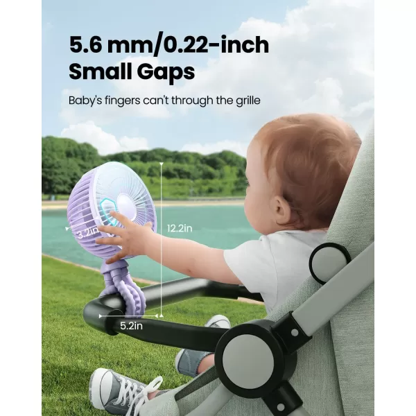 Gaiatop Baby Stroller Fan 4000mAh Oscillating Mini Portable Fan with Light 4 Speeds Battery Operated Small Handheld Desk Fan 360 Rotate Flexible Tripod Clip On Fan for Car Seat Crib Travel PinkPurple