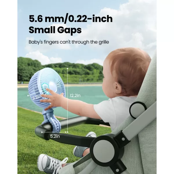 Gaiatop Baby Stroller Fan 4000mAh Oscillating Mini Portable Fan with Light 4 Speeds Battery Operated Small Handheld Desk Fan 360 Rotate Flexible Tripod Clip On Fan for Car Seat Crib Travel PinkBlue