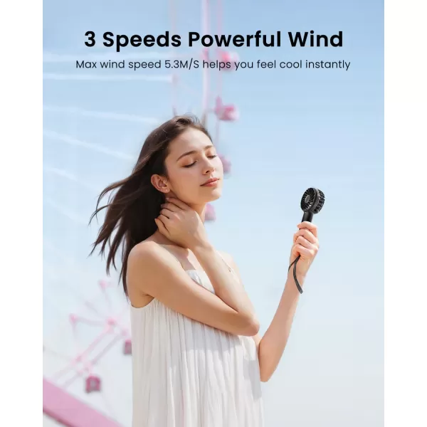 Gaiatop Mini Portable Fan 3 Speed Powerful Handheld Fan 2000mAh Battery Operated Cute Design Personal Small Fan USB Rechargeable Makeup Eyelash Hand Fan Travel Essentials for Women Girls BlackBlack