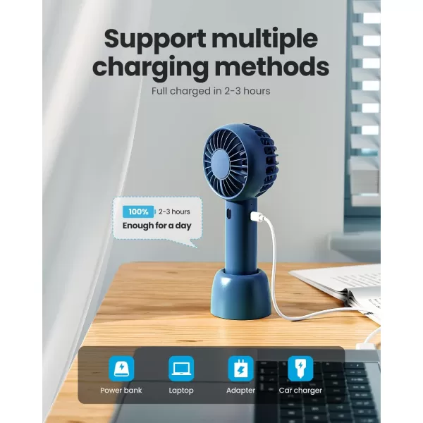 Gaiatop Mini Portable Fan Powerful Handheld Fan Cute Design 3 Speed Personal Small Desk Fan with Base Lightweight Makeup USB Rechargeable Fan for Stylish Girl Women Travel Indoor Outdoor GreenNavy blue