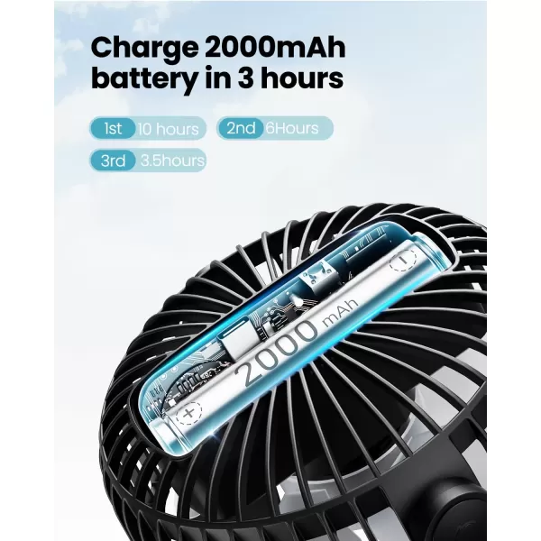Gaiatop Portable Clip on Fan Battery Operated Small Powerful USB Desk Fan 3 Speed Quiet Rechargeable Mini Table Fan 360 Rotate Personal Cooling Fan for Home Office Stroller Camping Black Blueblack blue
